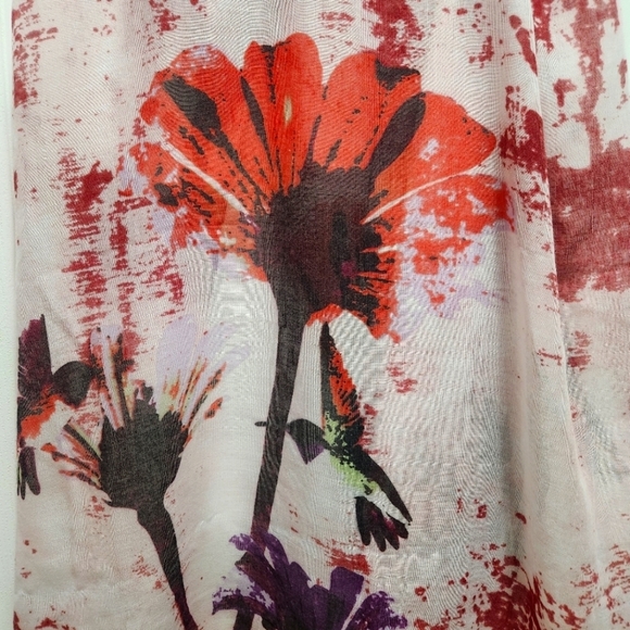 All Jazzed Up Scarf Sarong Wrap Abstract Hummingbirds Flowers Red Purple Soft - Picture 2 of 3